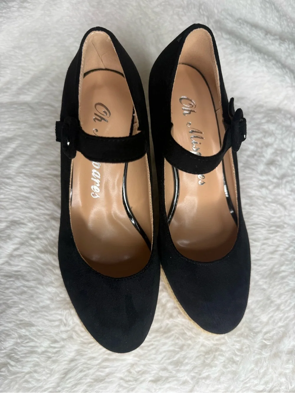 Black Espadrille Wedge Mary Jane Sandals with Ankle Strap